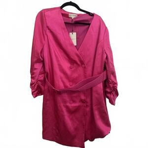 Skies Are Blue Pink Satin Double-Breasted dress blazer